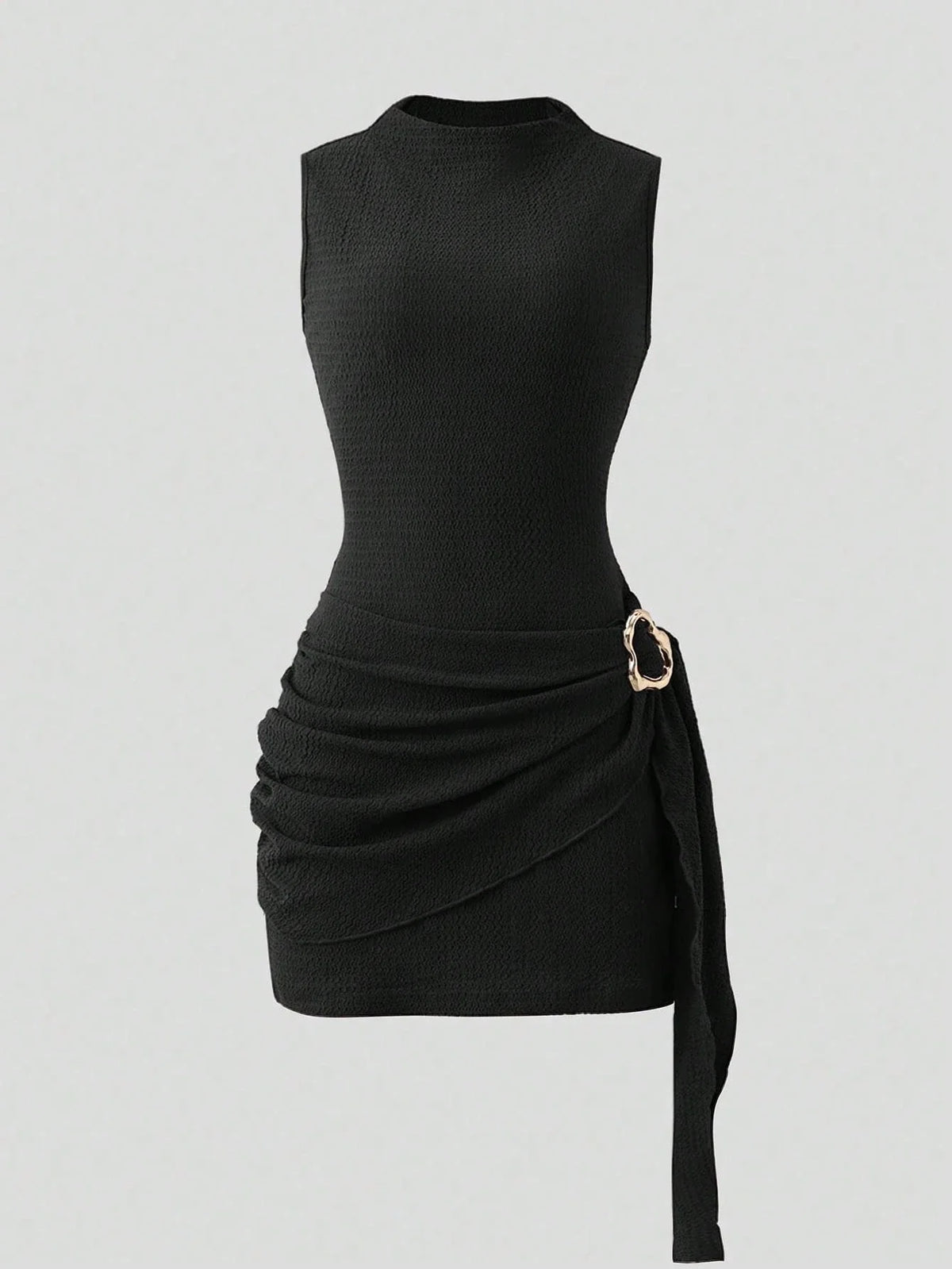 Sleeveless Wrap-Skirt Buckle Mini Dress