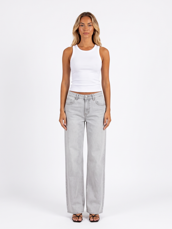 Low-Rise Washed Wide-Leg Jeans