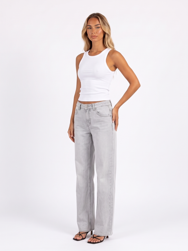 Low-Rise Washed Wide-Leg Jeans